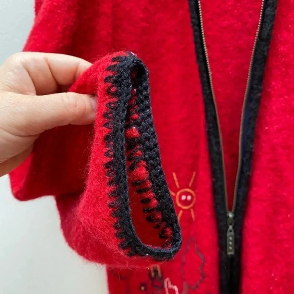 Vintage - Red Boiled Wool Shacket Cardigan - Picture 10 of 12